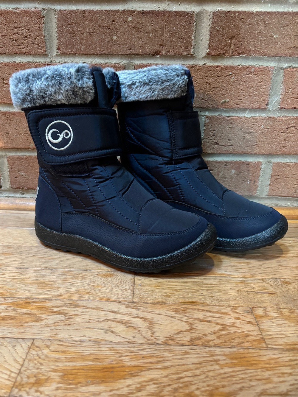 Harence Kids Waterproof Snow Boots Size 2 Navy Faux Fur Winter